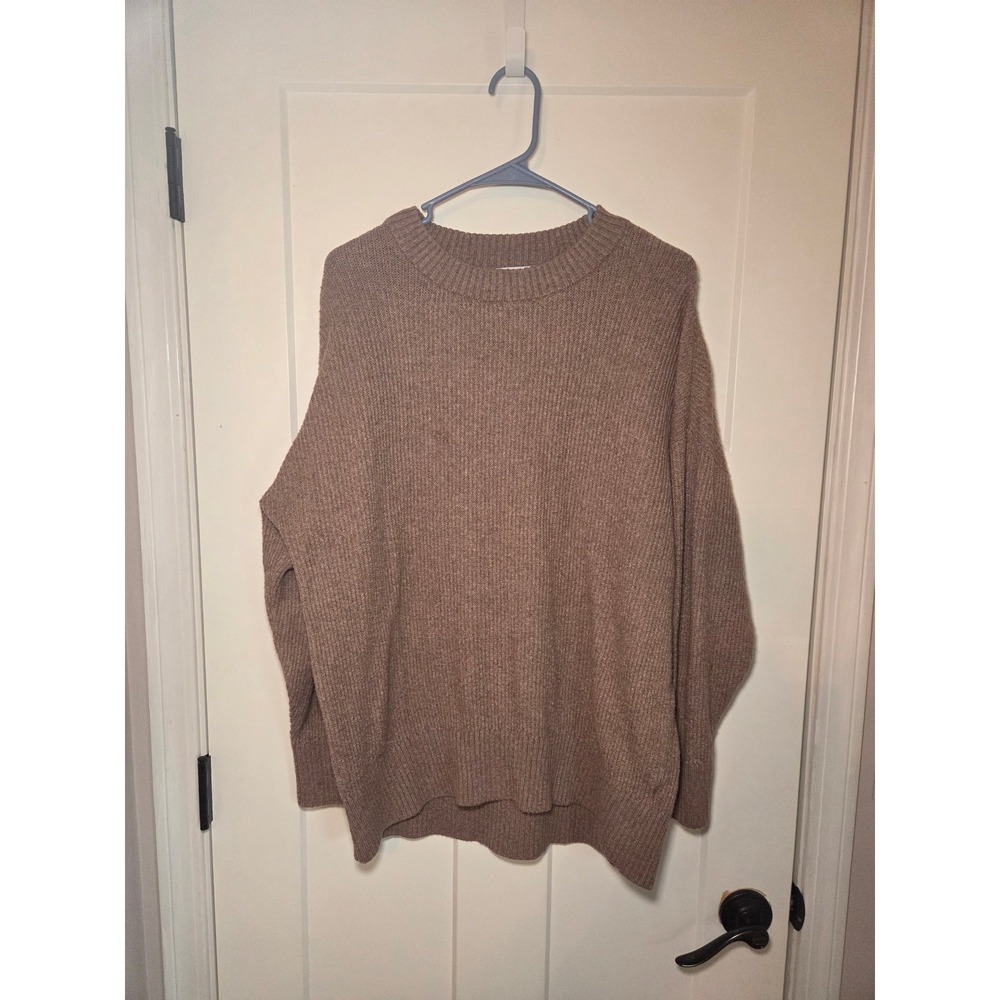 Old Navy SoSoft Ribbed Crewneck Sweater XL Taupe Brown Oversized Knit Pullover